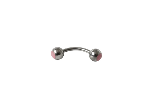 Pink Opal Steel Eyebrow Ring in 316l stainless steel close up detail.