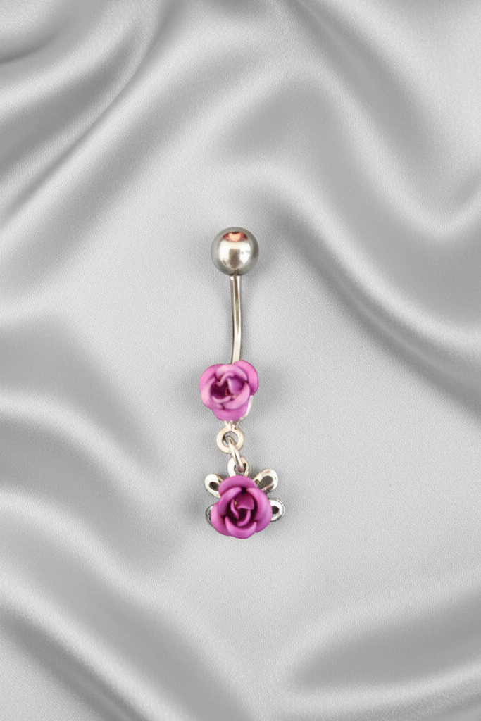 Double Purple Rose Belly Button Ring in 316l stainless steel.