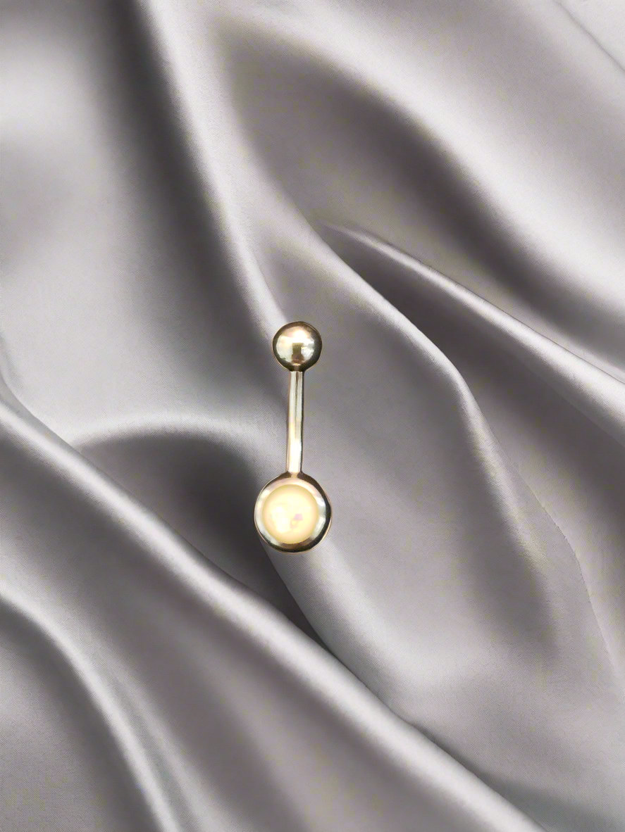 Stainless Steel White Opal Belly Piercing