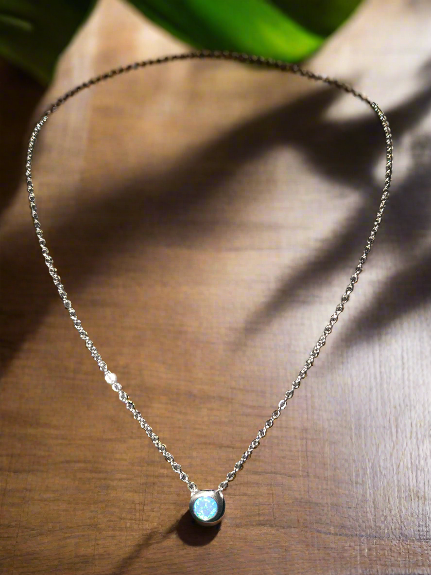 Stainless Steel Chain with Aqua Opal Pendant