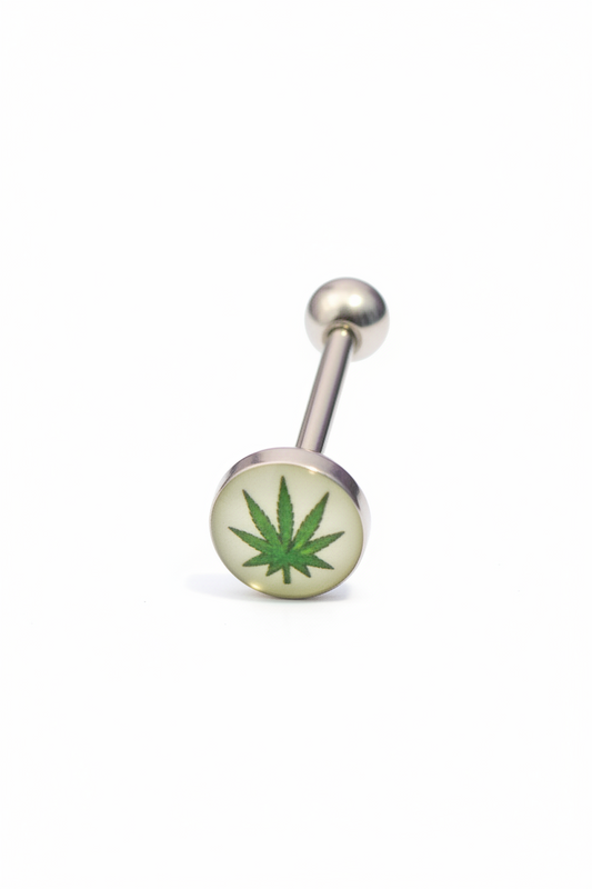 Green Leaf tongue barbell in 316l stainless steel