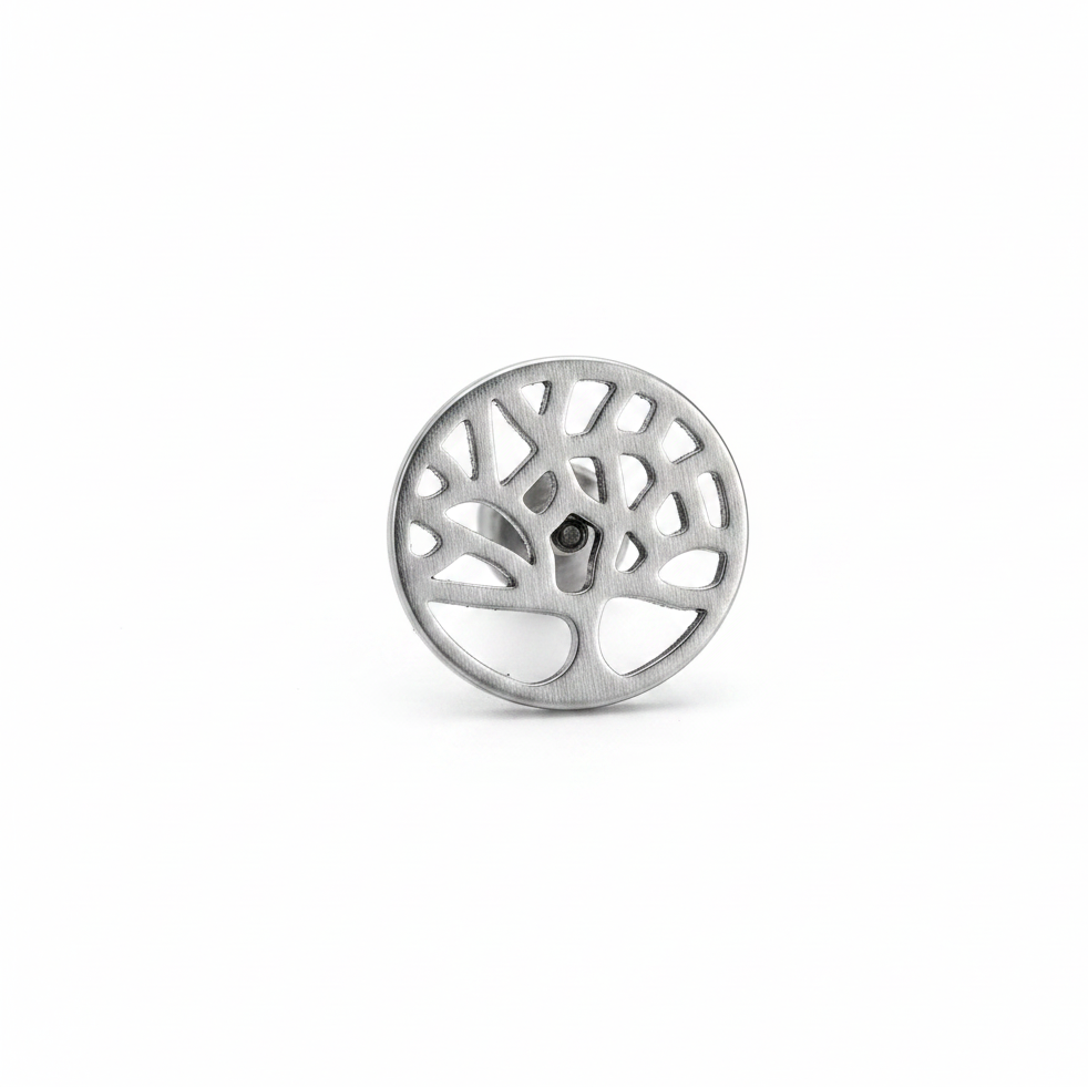 Internally Threaded Elegant Tree of Life Labret Lip Ring in 316l stainless steel front facing.