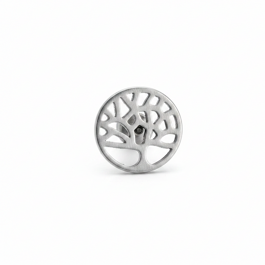 Internally Threaded Elegant Tree of Life Labret Lip Ring in 316l stainless steel front facing.