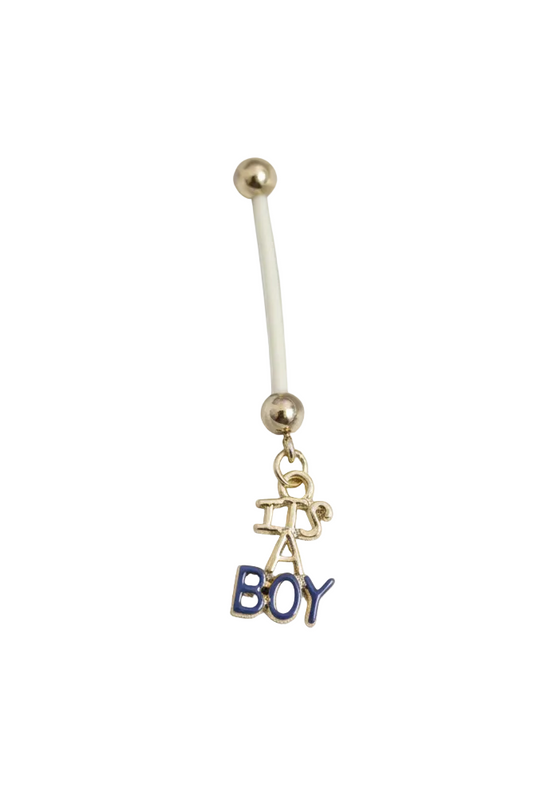 Blue "It's a Boy!" Acrylic Pregnancy Belly Button Ring in 316l stainless steel.