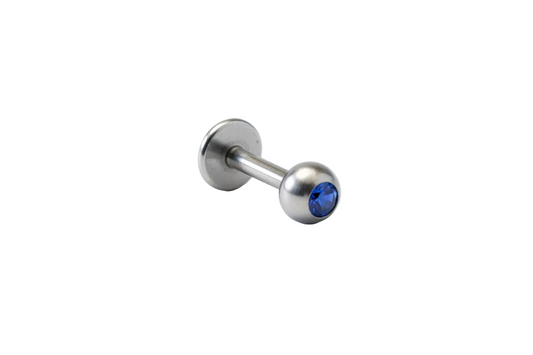 Navy Blue Crystal Labret Lip Ring in 316l stainless steel close up detail.