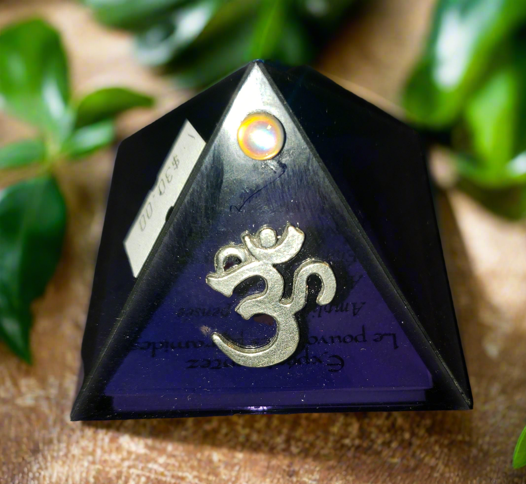 Glass Mini Pyramid with Ohm Symbol