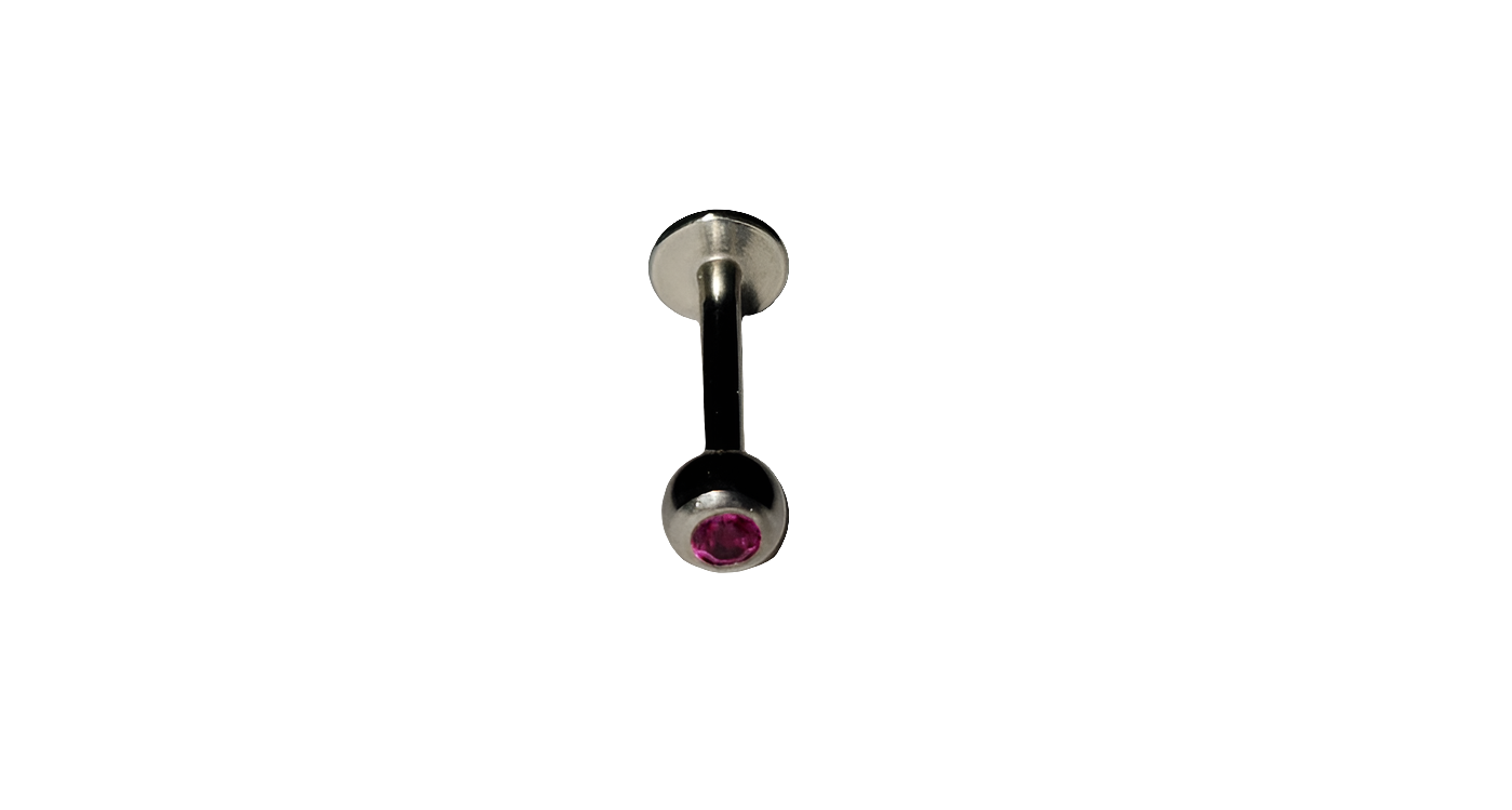 Stainless Steel Labret/Monroe with Fushia Pink Crystal