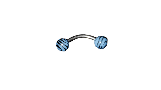 Steel Eye Brow Piercing Blue & Black Tiger Striped