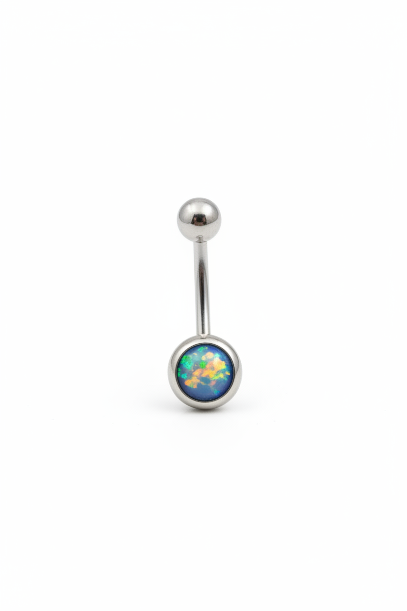 Navy Opal belly button ring in 316l stainless steel