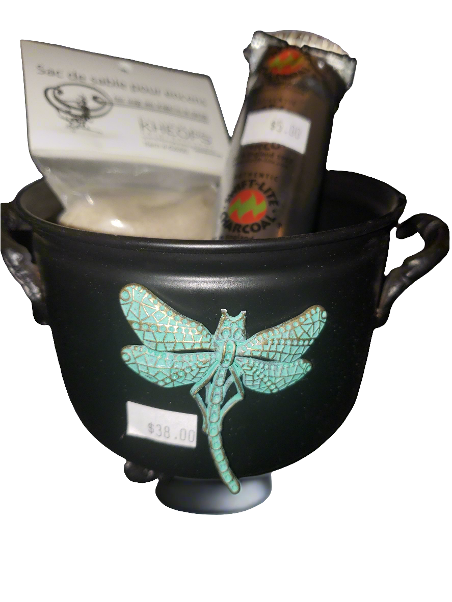 Metal Witches Cauldron with Dragonfly