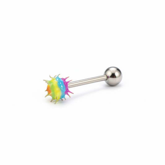 Multicolored Acrylic tongue barbell in 316l stainless steel