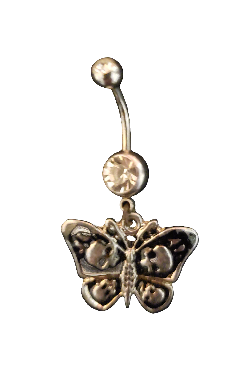 Belly Piercing Stainless Steel 316L with Dangling Skull Moth