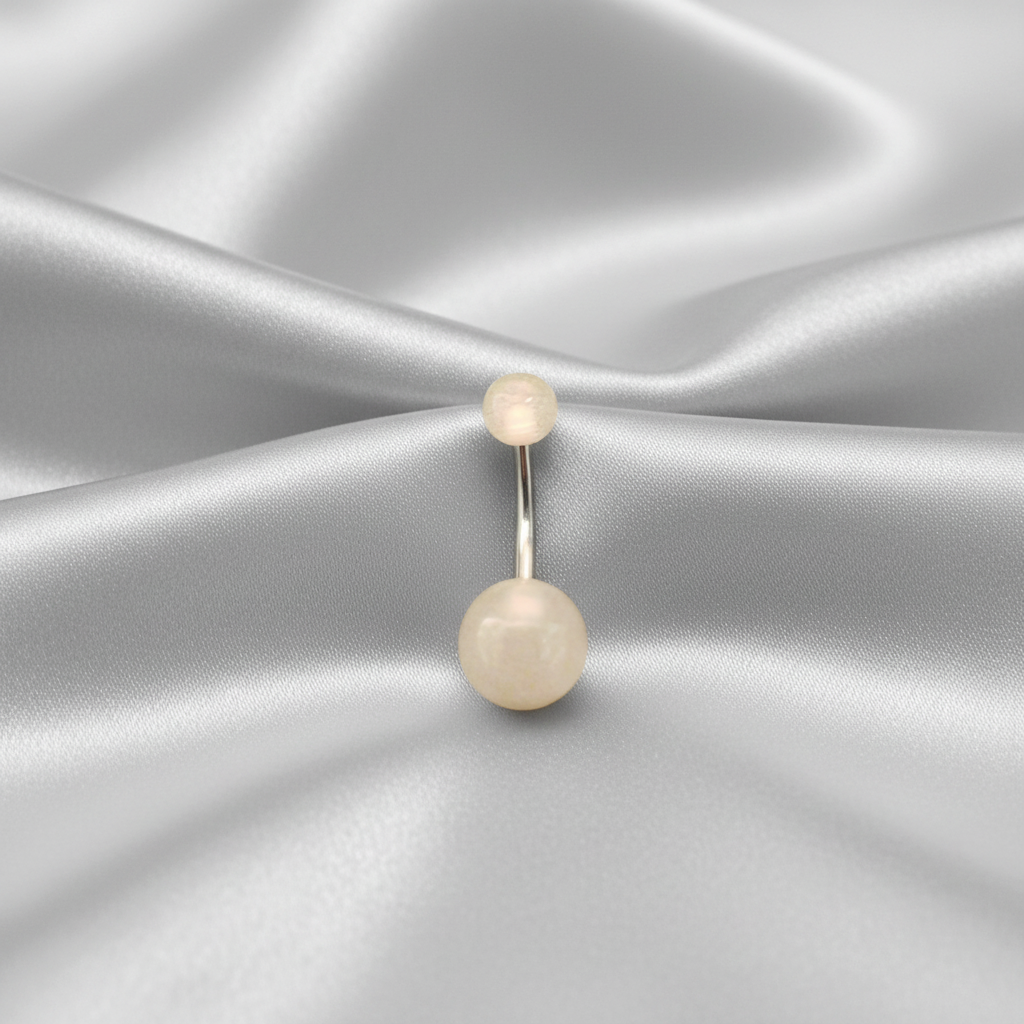 White Glow acrylic belly button ring in 316l stainless steel