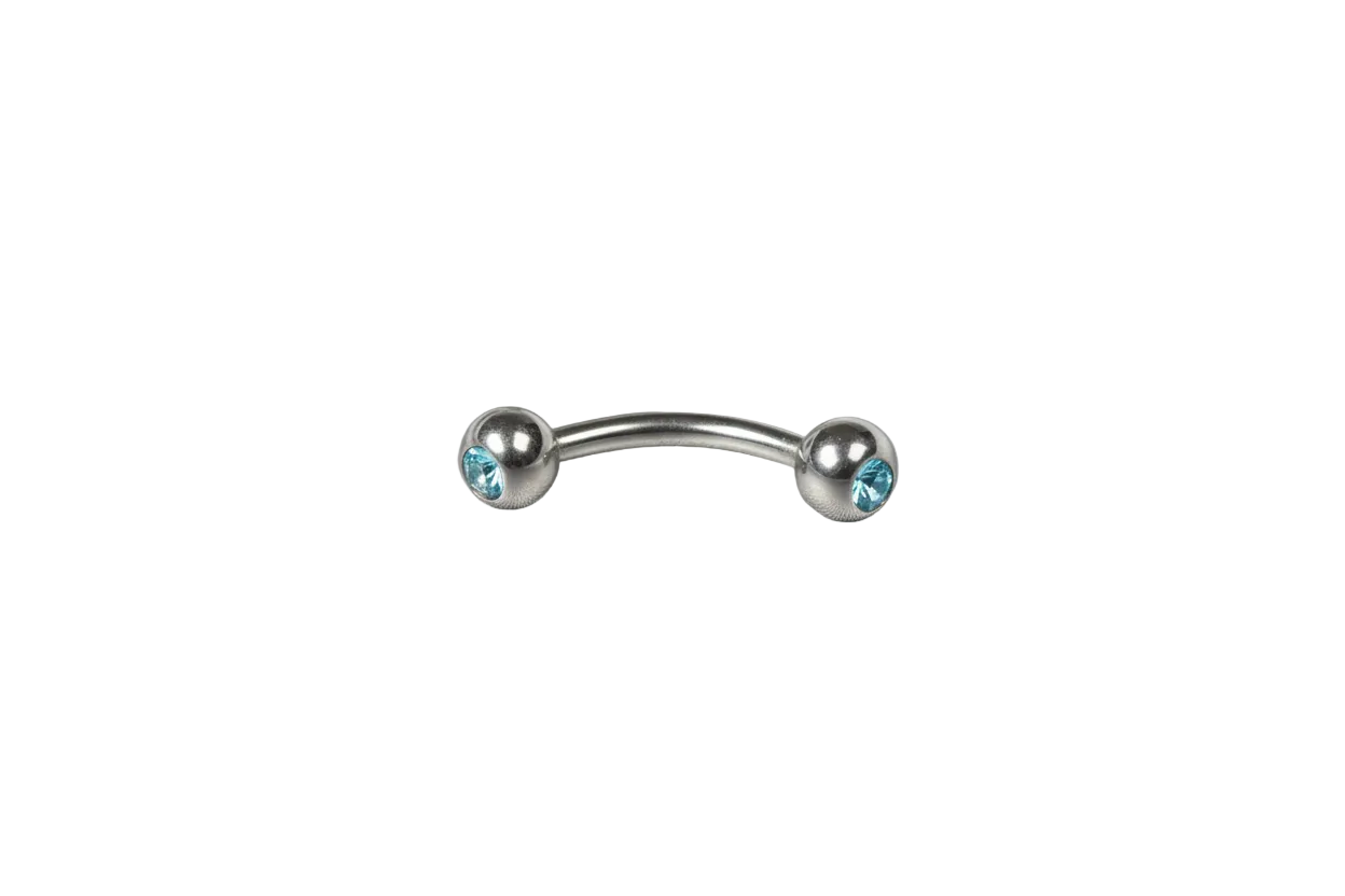 Baby Blue Crystal Eyebrow Ring in 316l stainless steel close up detail.