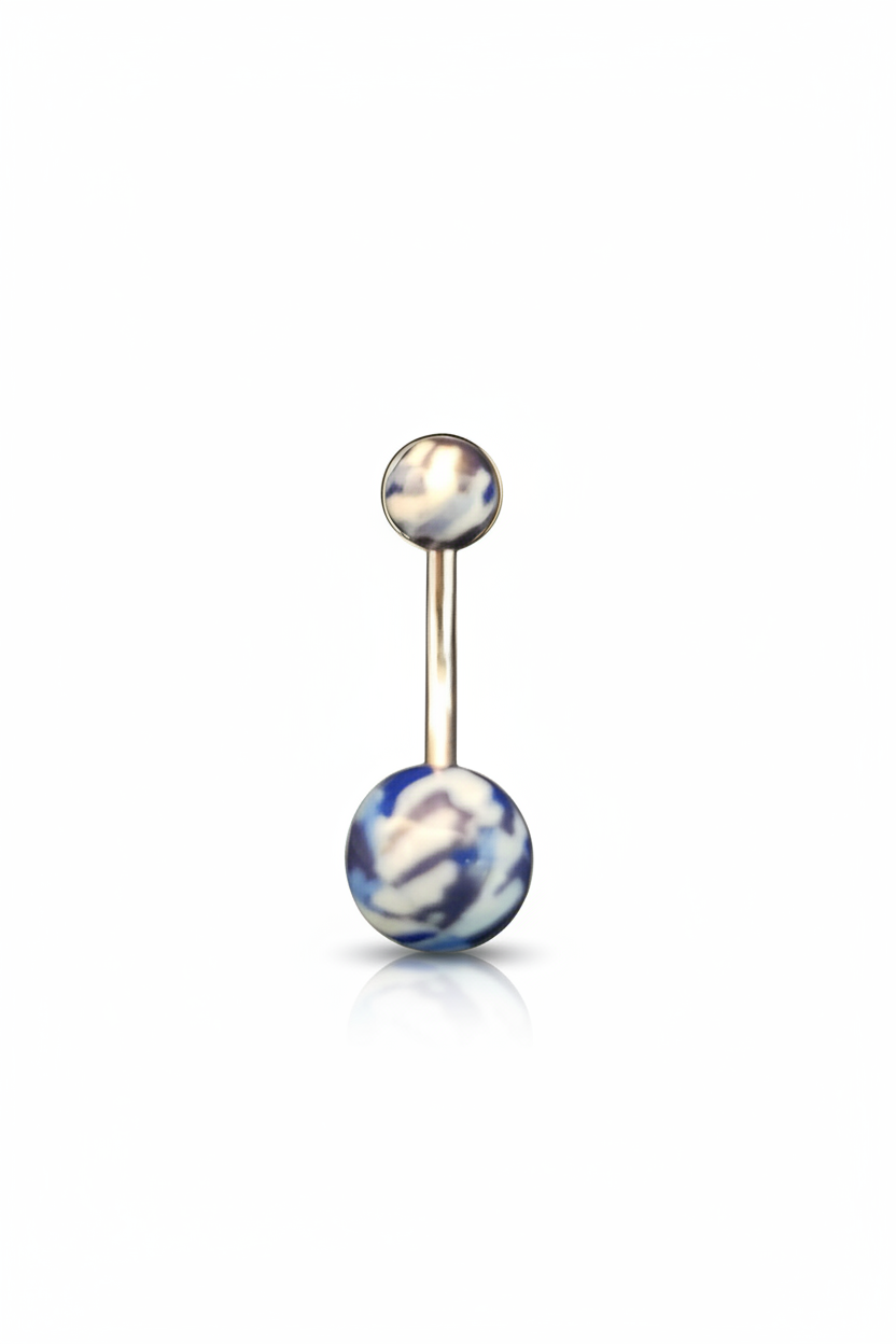 Blue Camouflage Acrylic belly button ring in 316L stainless steel
