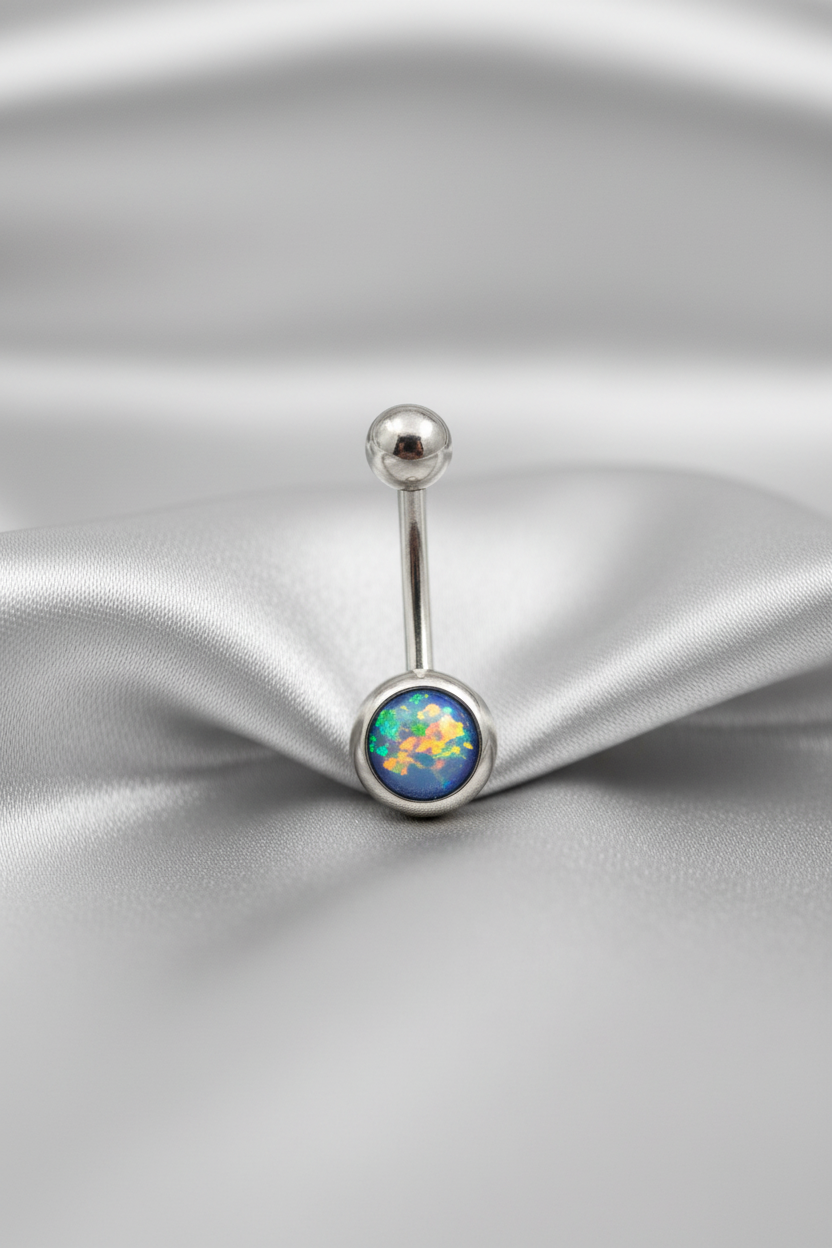 Navy Opal belly button ring in 316l stainless steel