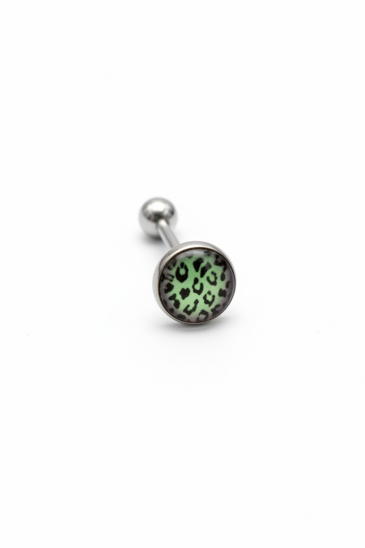 Aqua Leopard Print tongue barbell in 316l stainless steel
