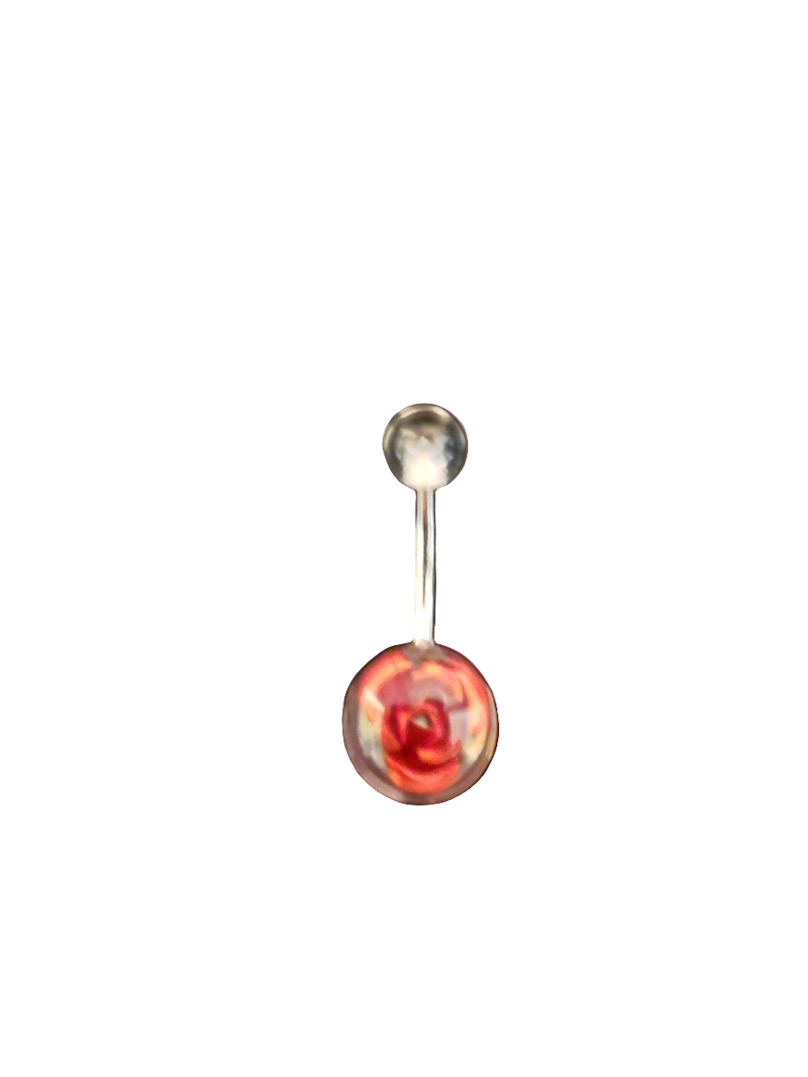 Stainless Steel Red Rose Acrylic Belly Piercing