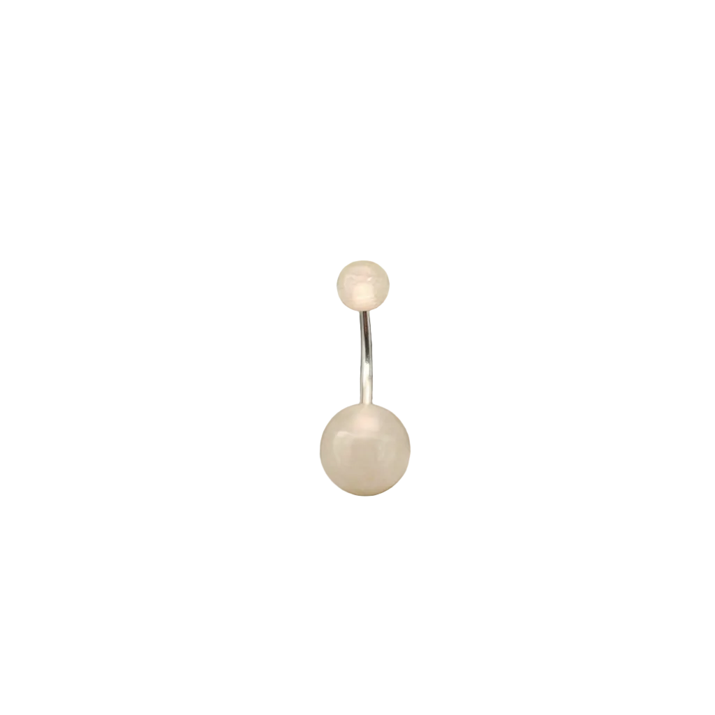 White Glow Acrylic Belly Button Ring in 316l stainless steel on a white background.