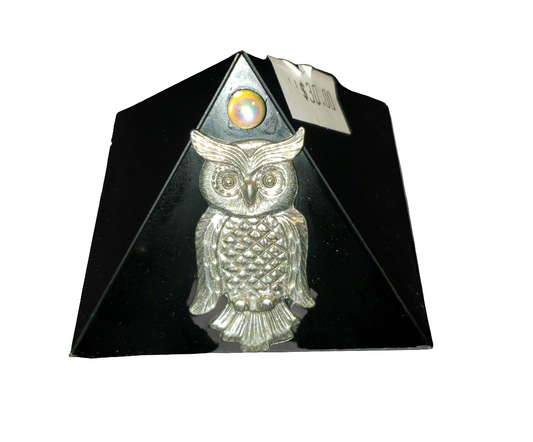 Glass Mini Pyramid with Owl