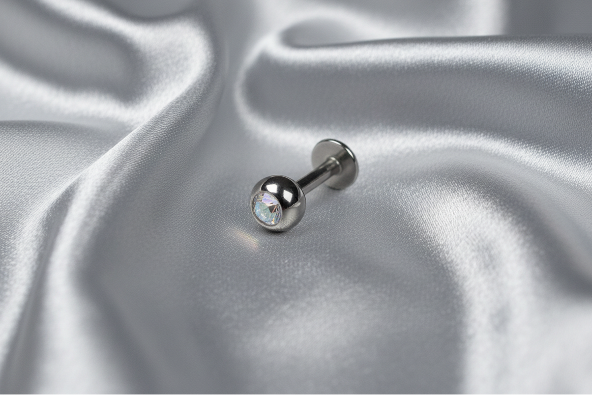 Aurora Clear Crystal Labret Lip Ring - 316L Stainless Steel.