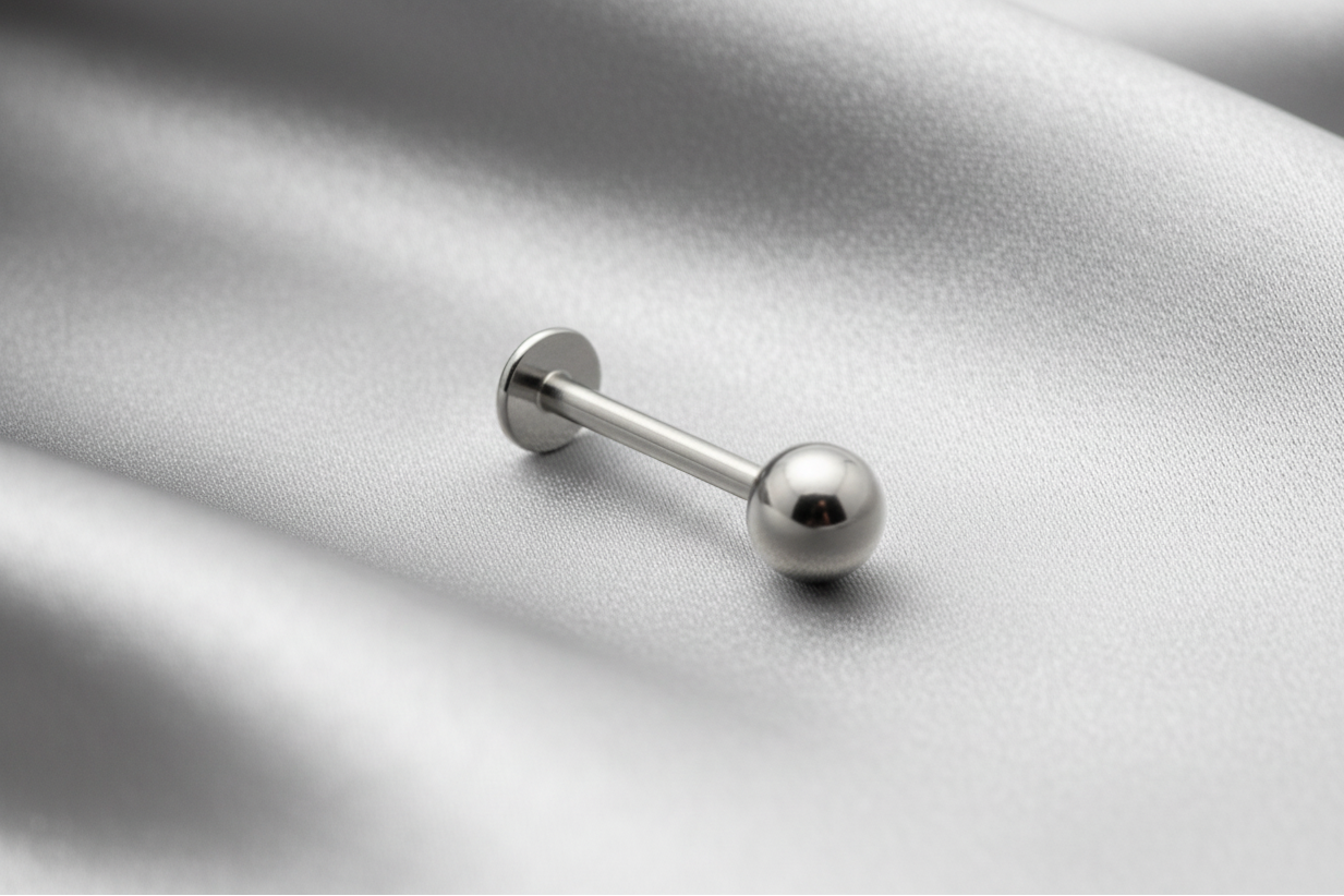 Shiny Steel Ball Labret Lip Ring in 316L stainless steel.