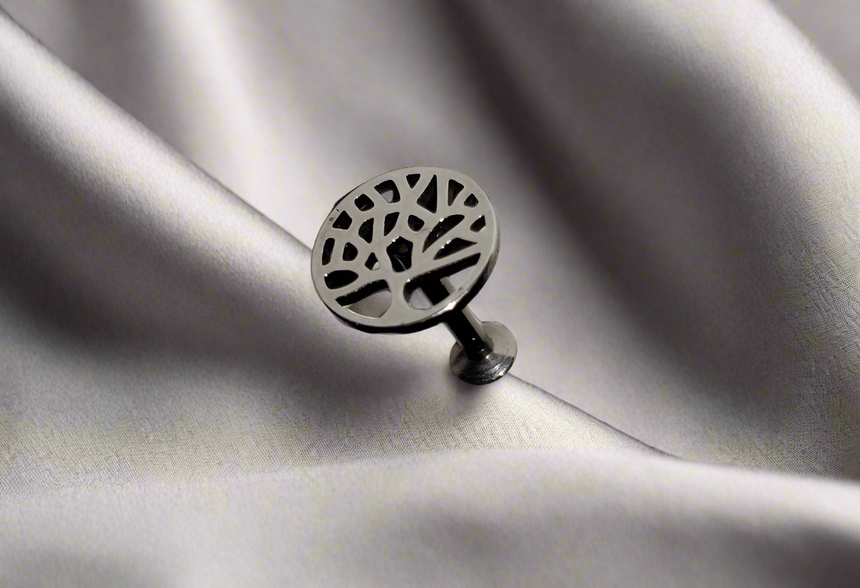Stainless Steel Labret/Monroe Piercing with Tree of Life Design
