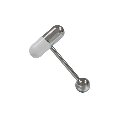 White Pill  acrylic tongue barbell in 316l stainless steel