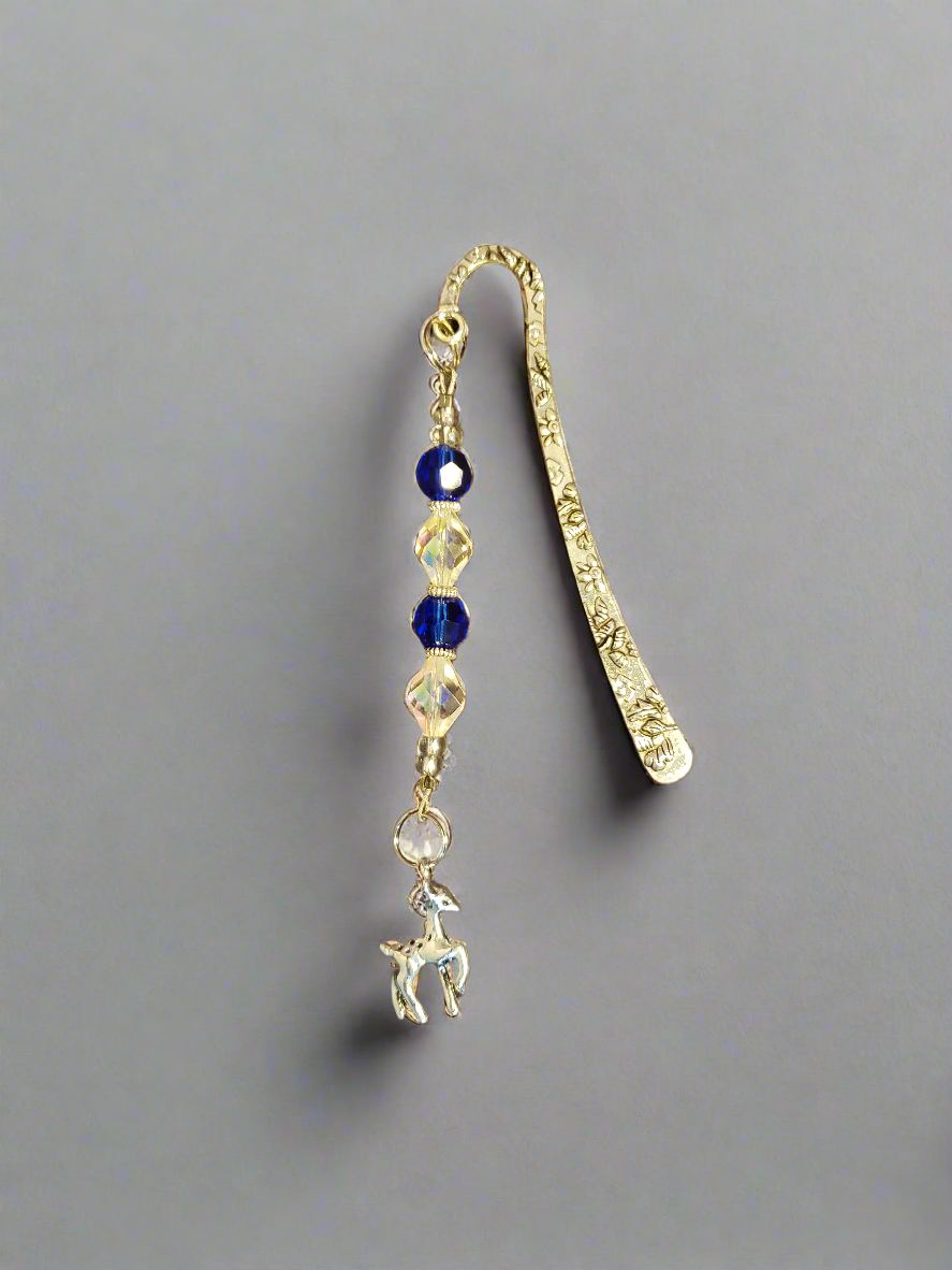 Handmade Blue Bookmark with Stag of the Forest