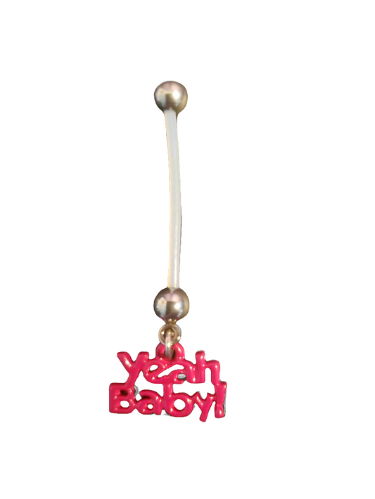 Pregnancy Belly Piercing "Yeah Baby" in Pink