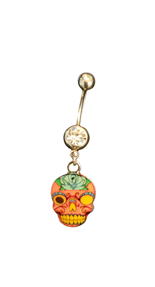 Belly Piercing Stainless Steel 316L with Dangling Sugar Skull