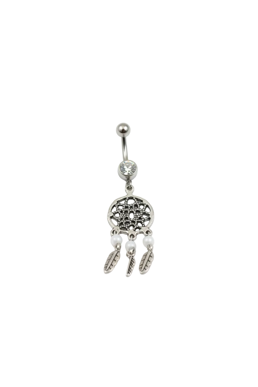 Clear Crystal Dream Catcher Belly Button Ring - 316L Stainless Steel