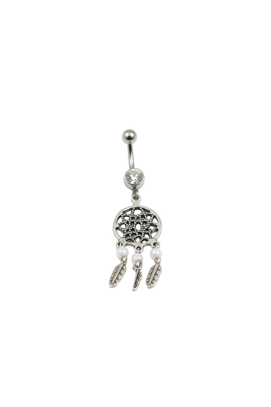Clear Crystal Dream Catcher Belly Button Ring - 316L Stainless Steel