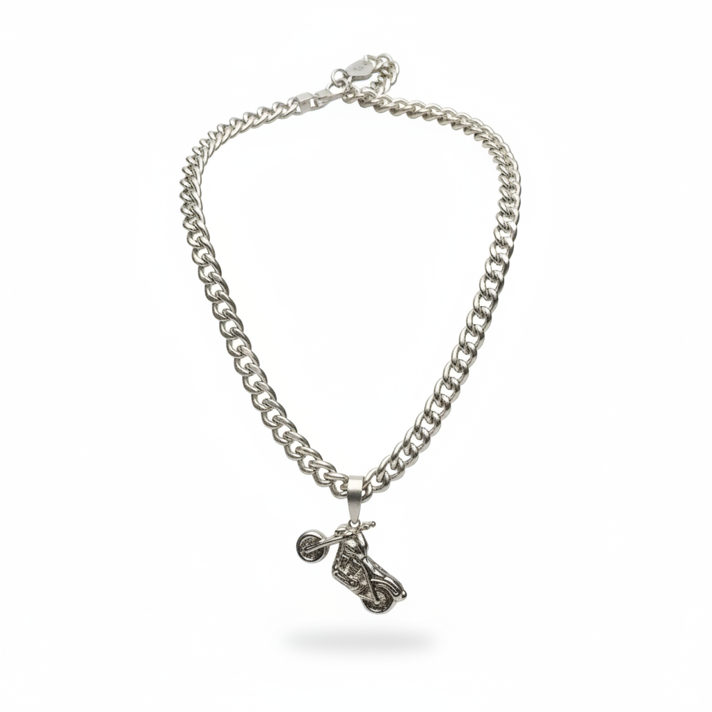 Motorbike Steel Chain Necklace in 316l stainless steel.
