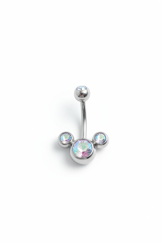Clear Aurora Crystal belly button ring - 316l stainless steel