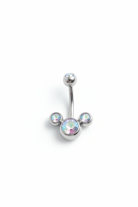 Clear Aurora Crystal belly button ring - 316l stainless steel