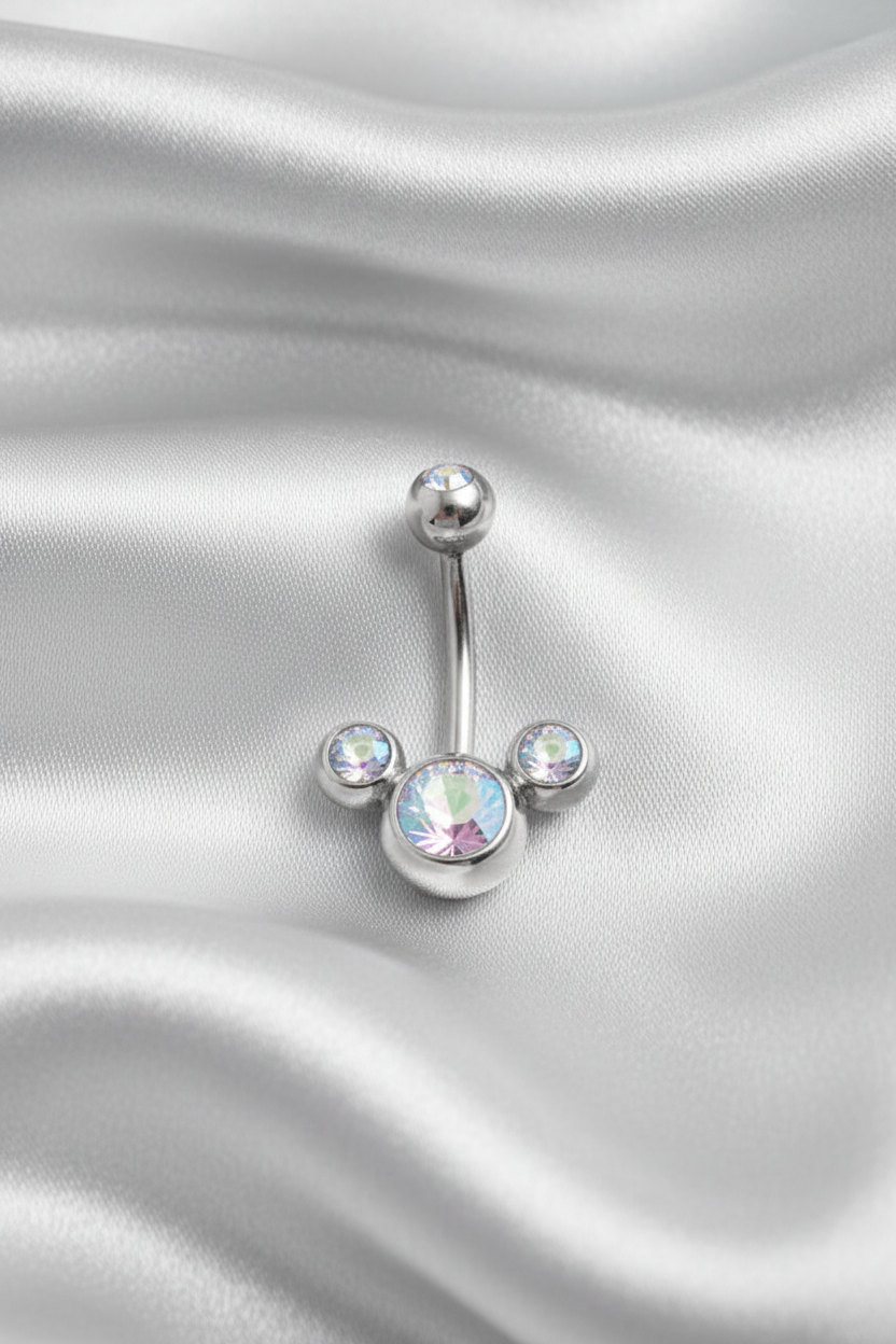 Clear Aurora Crystal belly button ring - 316l stainless steel