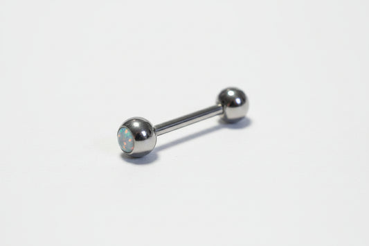 White Opal tongue barbell  316l stainless steel