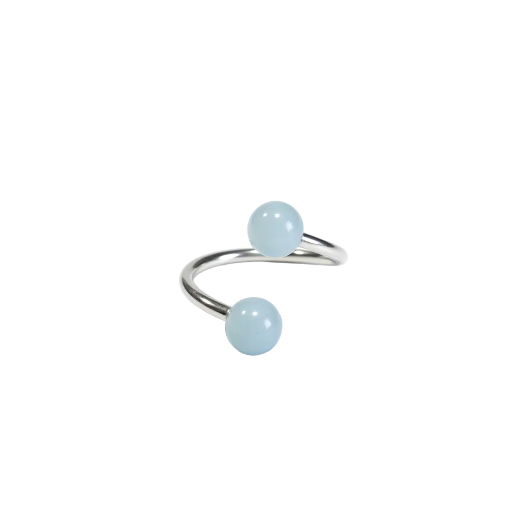 Baby Blue Acrylic Glow Curled Barbell in 316l stainless steel close up detail.