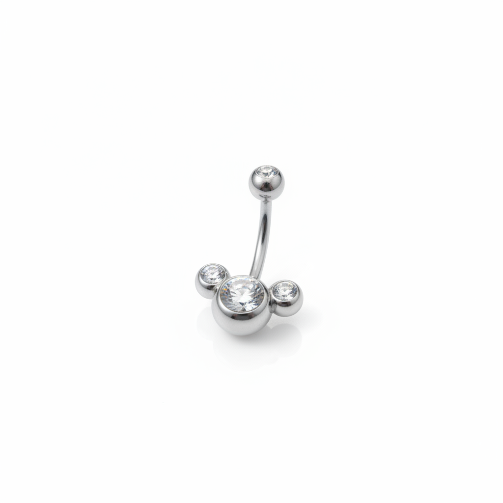 Clear Crystal belly button ring in 316l stainless steel