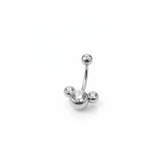 Clear Crystal belly button ring in 316l stainless steel
