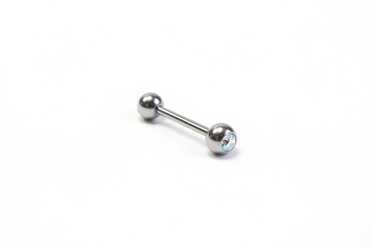 Clear Aurora Crystal tongue barbell in 316l stainless steel