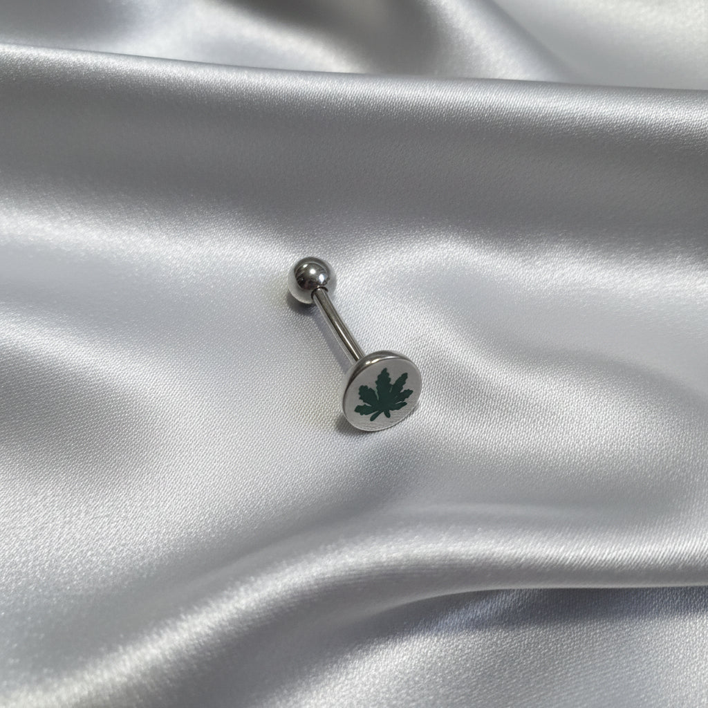 Green Leaf tongue barbell in 316l stainless steel