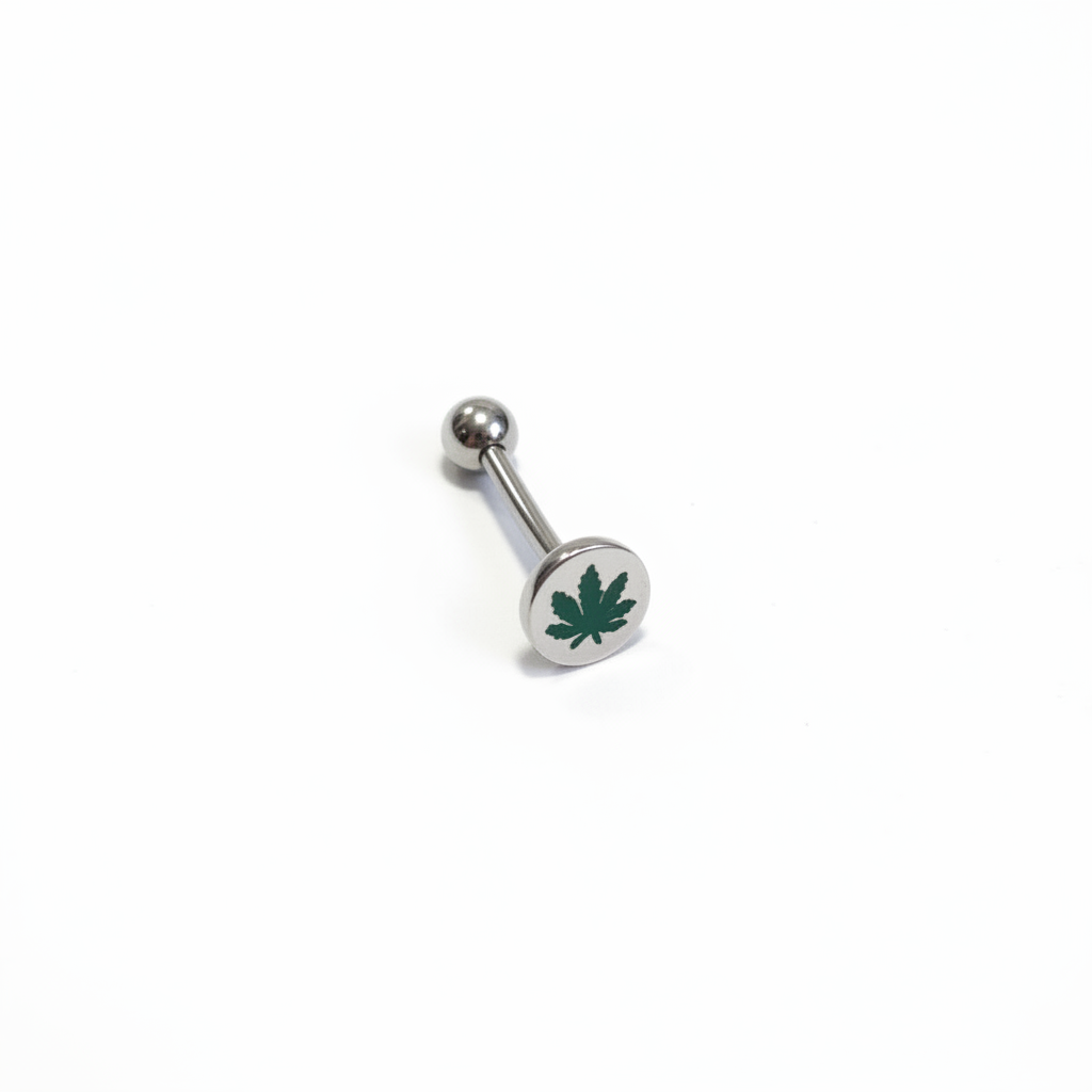 Green Leaf tongue barbell in 316l stainless steel