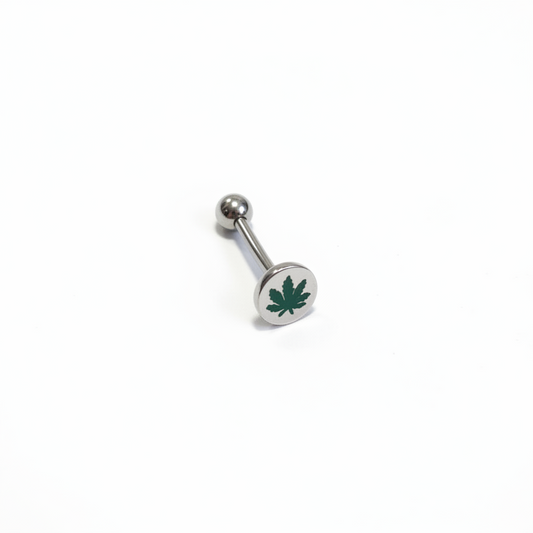 Green Leaf tongue barbell in 316l stainless steel