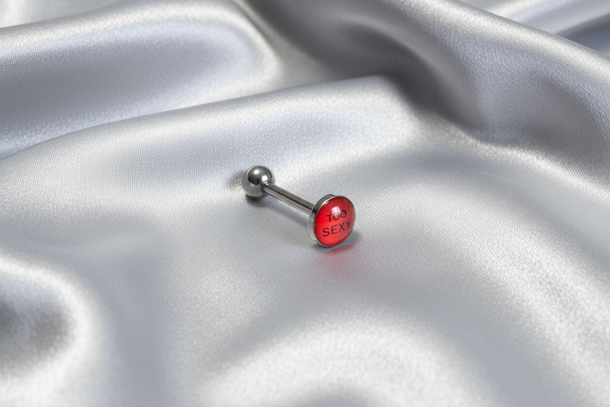 "Too Sexy" tongue barbell in 316 stainless steel