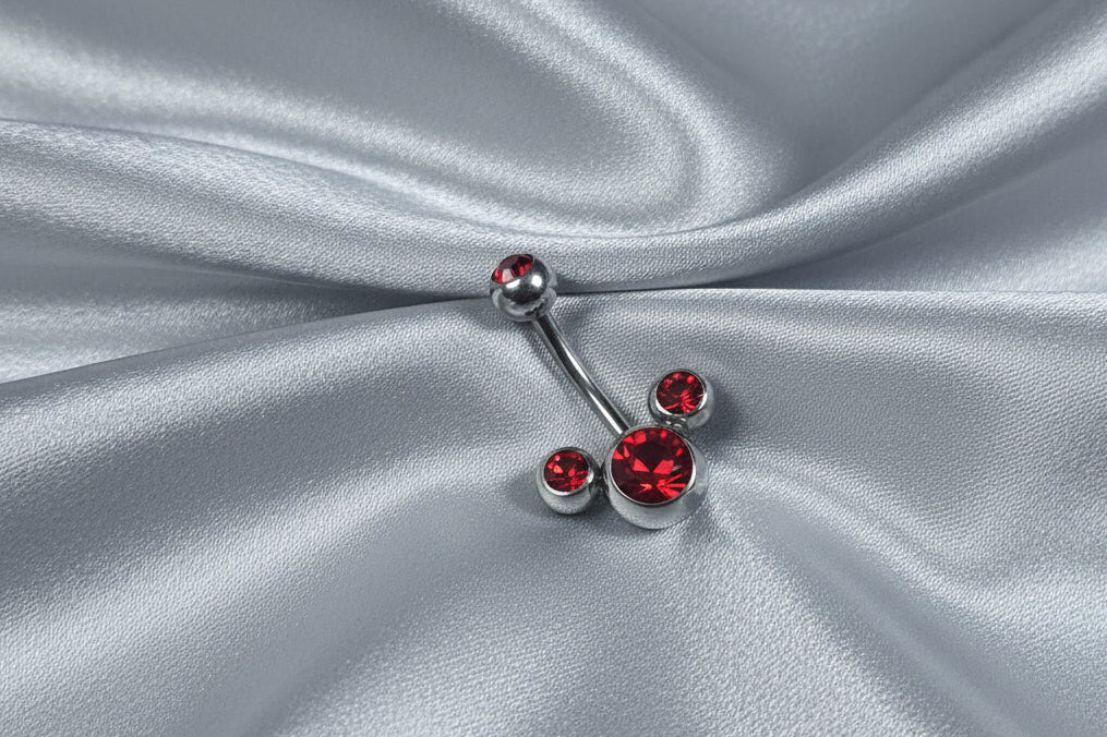 Red Crystal belly button ring in 316l stainless steel