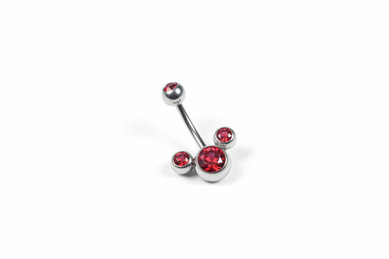 Red Crystal belly button ring in 316l stainless steel