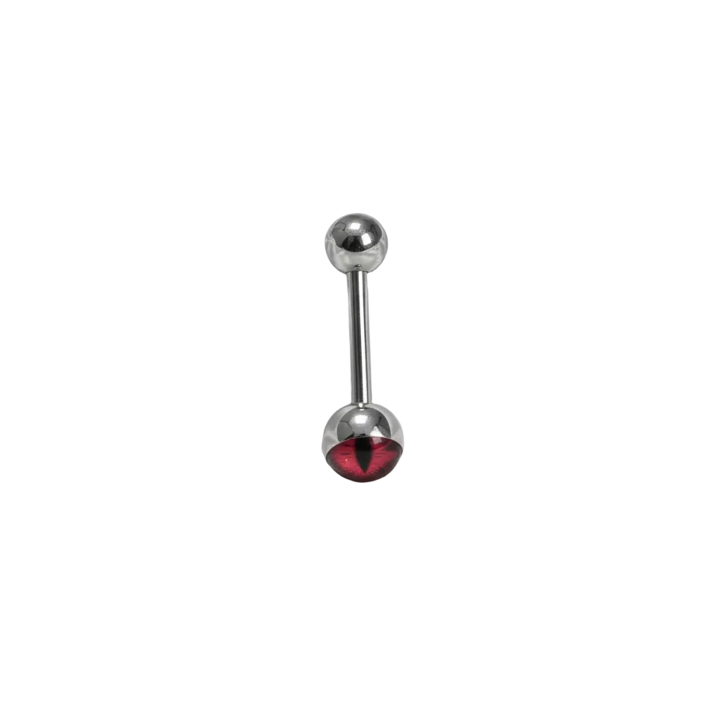 Red Snake Eye tongue barbell in 316l stainless steel