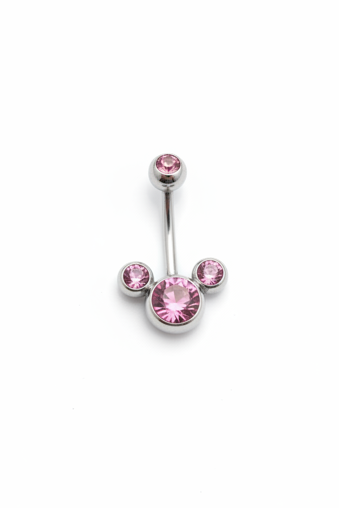 Pink Crystal belly button ring in 316l stainless steel